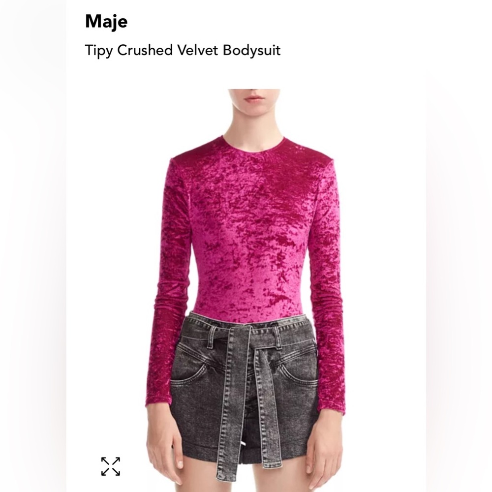 NWOT Maje Tipy deep fuscia pink crushed velvet long sleeve body suit.